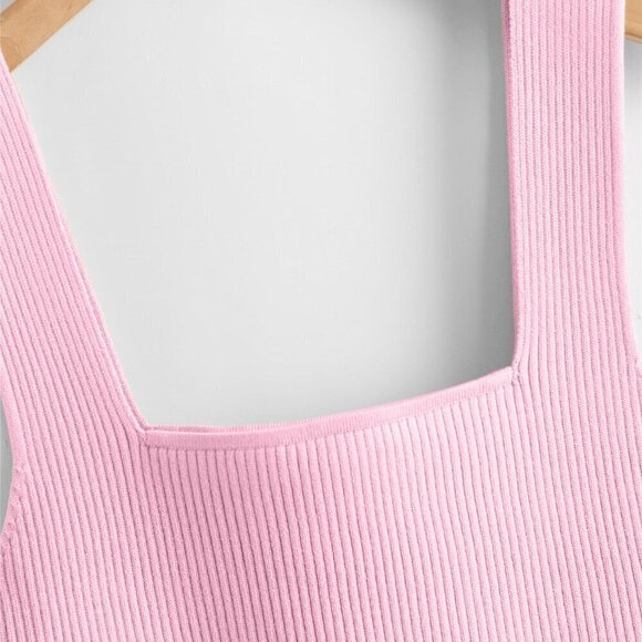 Baby Pink Casual Women's Solid Ribbed Knit Top - Picture 4 of 4
